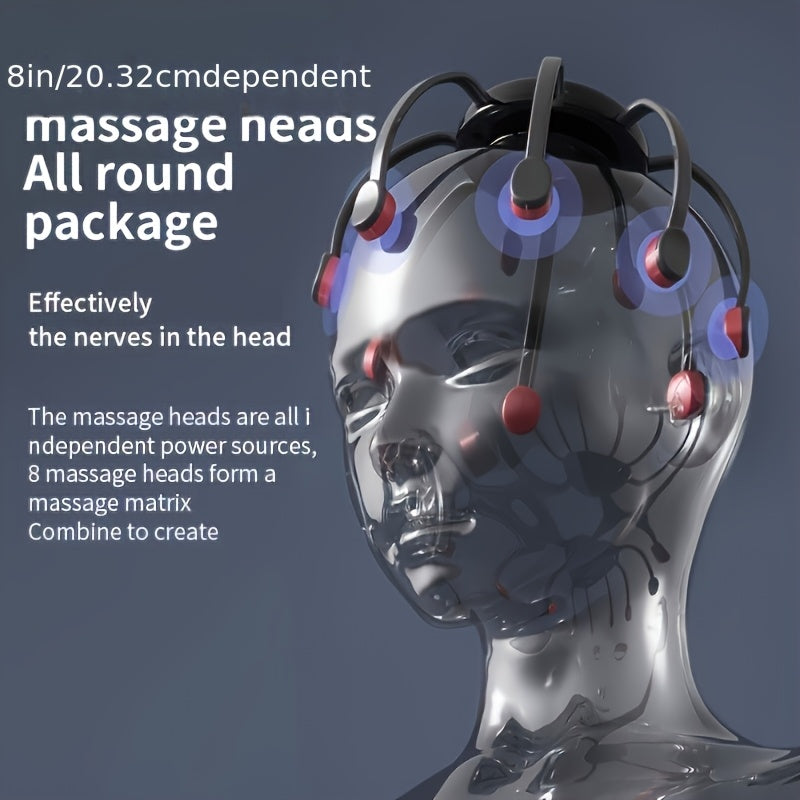 Portable Wireless Modern Design Head Massager, Hair Massager, Head Massager Scalp Massager - 3 Modes/USB Charging, 360° Deep Relaxation Scalp Massage Device for Home & Travel Use, 8-Finger, Christmas Present for Parents And Friends