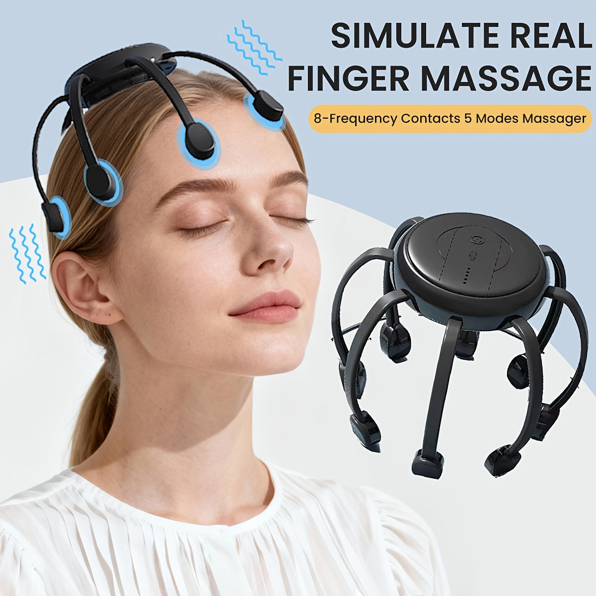 Portable Wireless Modern Design Head Massager, Hair Massager, Head Massager Scalp Massager - 3 Modes/USB Charging, 360° Deep Relaxation Scalp Massage Device for Home & Travel Use, 8-Finger, Christmas Present for Parents And Friends